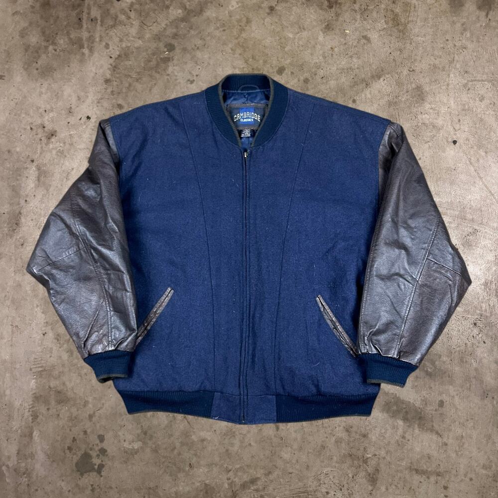 Vintage Cambridge Classics Bomber Jacket Suede Leather Navy Black Mens Size XL